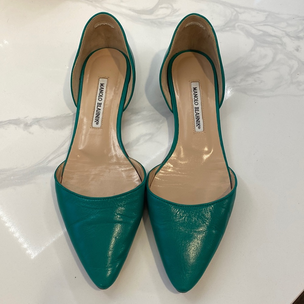 Manolo Blahnik Green Flats -like new! EU size 40/size 10